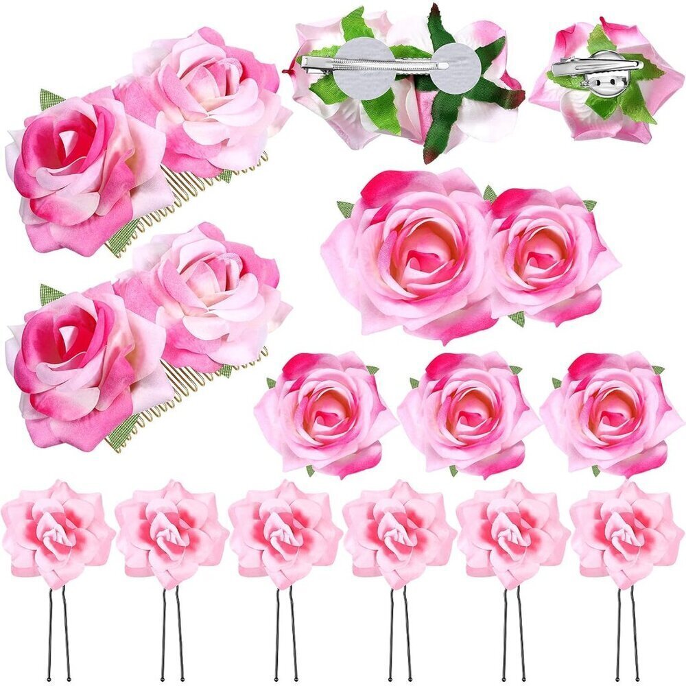 Rose Flower Hair Clips Brooches Set Bridal Wedding Party Accessory